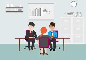 Job applicants are answering HR manager questions during office interviews. vector