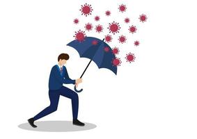 Businessmen hold an umbrella to prevent pneumonia, 2019 coronavirus, new strains of the world. Flat style cartoon illustration vector