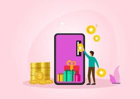 Earn Point concept, Loyalty program and get rewards, Suitable for web landing page, ui, mobile app, banner template. Flat style cartoon illustration vector