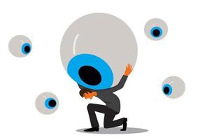 male character holding eyeball He was seen by the crowd. or being stared at his actions all the time flat style cartoon illustration vector