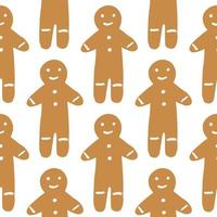 Seamless isolated pattern with tasty gingerbread man cookies silhouettes. Brown tasty bakery treat on white background. vector