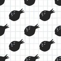 Decorative black pomegranate fruit seamless pattern on lines background. vector