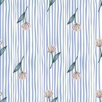 Floral seamless pattern with dandelion on white background with blue strips. vector