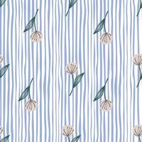 Floral seamless pattern with dandelion on white background with blue strips. vector