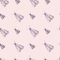 Pastel palette seamless pattern with butterfly silhouettes. Moth ornament in light purple colors on pink soft background. vector