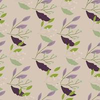 Scrapbook seamless pattern with botanic purple and green berries elements. Pale beige background. Simple style. vector