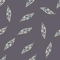 Random seamless pattern with simple abstract leaf ornament. Grey background. Minimalistic style. vector