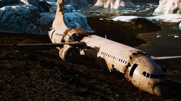 old broken plane on the beach of Iceland photo