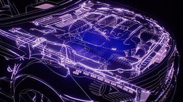 Holographic animation of 3D wireframe car model with engine photo