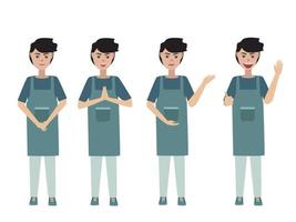 Male character costume wearing apron To be a shop mascot with different poses vector