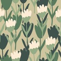 Beautiful tulip seamless pattern on light green background. Abstract floral backdrop. Summer flower wallpaper. vector