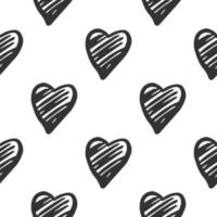 Black hand drawn geometric hearts seamless pattern on white background. vector