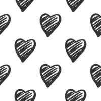 Black hand drawn geometric hearts seamless pattern on white background. vector