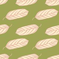 Pastel seamless tender pattern with leaf silhouettes. Soft pink elements on green olive background. vector