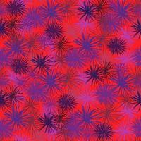 Seamless random ocean pattern with sea urchin ornament. Purple elements on red background. Exotic beach backdrop. vector