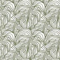 Green contoured monstera leaves silhouettes seamless pattern. Tropical foliage natural artwork. vector