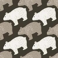 Childish cartoon seamless pattern with white and beige bear silhouettes print. Grey background. Doodle print. vector