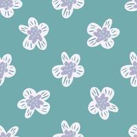 White flowers silhouettes seamless doodle pattern. Blue background. Creative design. vector