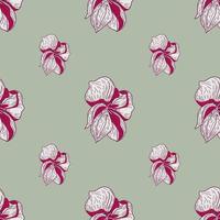 Bloom seamless pattern with pink outline flower buds shapes. Light green background. Simple artwork. vector