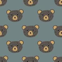 Bear pattern seamless in freehand style. Head animals on colorful background. Vector illustration for textile.