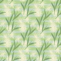 Spring hand drawn seamless floral pattern with dandelions. Stripped background with botanic elements in light and green tones. vector