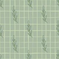 Simple scrapbook botanic branches seamless outline pattern. Grey tones artwork with chequered background. vector