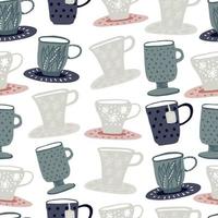 Hand drawn cup silhouettes seamless pattern. Doodle simple backdrop. vector