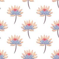 Isolated seamless doodle pattern with pink and blue colored chrysanthemum flower shapes. vector