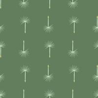 Seamless doodle pattern with simple dandelion white ornament print. Green olive background. vector