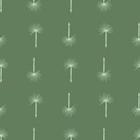 Seamless doodle pattern with simple dandelion white ornament print. Green olive background. vector