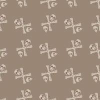 Pirate seamless doodle pattern in pastel tones with skulls and bones. Death symbol print on beige background. vector