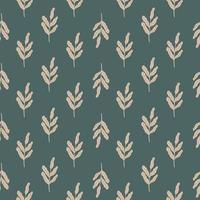 Abstract little foliage silhouettes seamless doodle pattern in botanic style. Dark turquoise background. vector