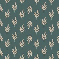 Abstract little foliage silhouettes seamless doodle pattern in botanic style. Dark turquoise background. vector