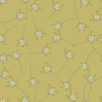 Botanical medicine seamless pattern with random grey yarrow flowers ornament. Beige background. vector
