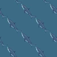 Seamless pattern Tiger shark teal background. Textured of marine fish for any purpose. vector