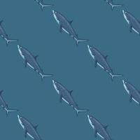 Seamless pattern Tiger shark teal background. Textured of marine fish for any purpose. vector