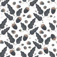 Isolated seamless pattern with navy blue acorns and leaves elements. White background. vector