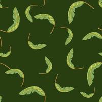 Exotic jungle seamless pattern with random green banana leaf ornament. Tropical foliage backdrop. vector