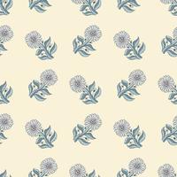 Floral seamless pattern with blue sunflower elements. Light background. Summer backdrop in hand drawn style. vector