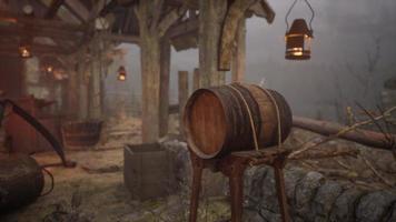 old abandoned blacksmiths workshop with rusted anvil hammer and tools video