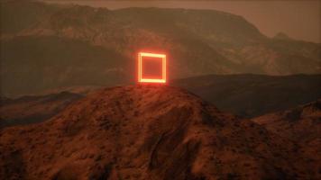 Neon Portal on Mars Planet Surface With Dust Blowing photo