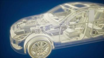 Holographic animation of 3D wireframe car model with engine photo