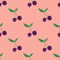 Cherry berries and leaves seamless pattern illustration vector