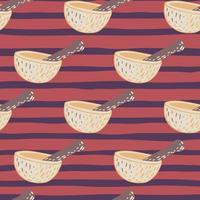 Cooking utensil seamless pattern with simple mortar and pestle ornament. Striped background. vector