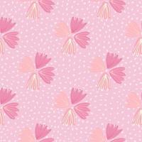 Seamless pattern with hand drawn tulip buds ornament. Background with dots. Soft pink palette artwork. vector