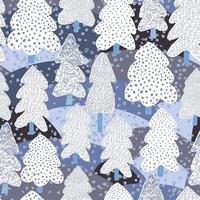 Hand drawn Winter pine tree seamless pattern. Doodle forest background. vector