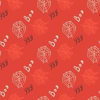 White outline spider web seamless pattern. Halloween spooky artwork on red background. vector