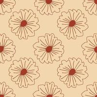 Outline contoured daisy seamless pattern. Retro style. vector