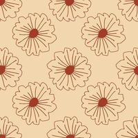 Outline contoured daisy seamless pattern. Retro style. vector