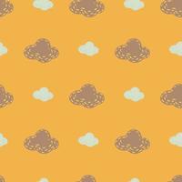 siluetas de nubes azul claro y beige patrón de garabato sin costuras. estampado meteorológico con fondo naranja. vector